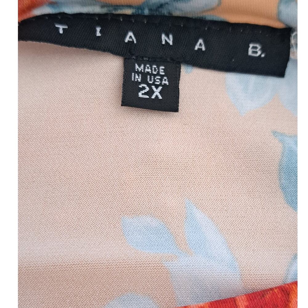 Tiana B. Floral Front-Tie Short Sleeve Top Size 2X Peach Pink Casual Blouse NWT - Picture 10 of 12